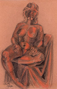 Brown Girl Seated , conte drawing
