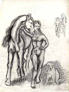 Pencil sketch of Girl Leading Horse, after Picasso's 'Boy Leading Horse' 
