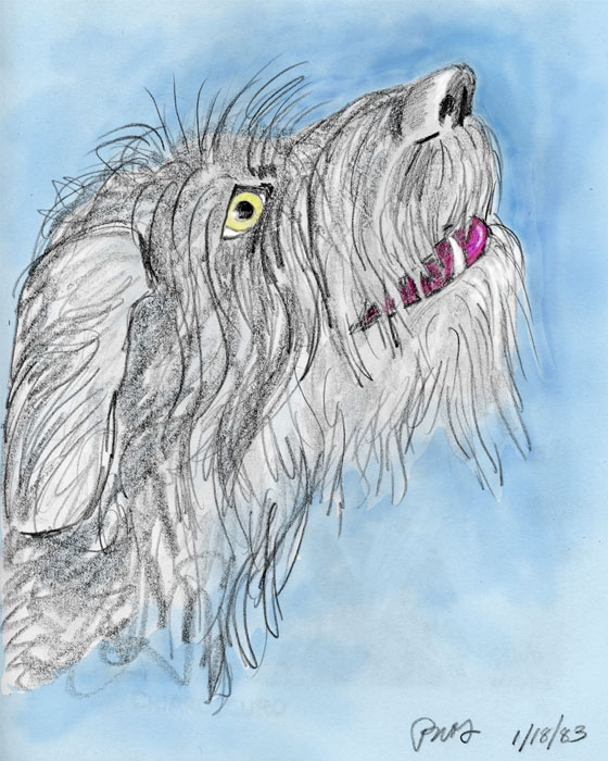 colorized version of portrait of Keya drawn from life