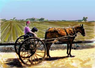 Impressionistic Photoshop painting made from photo of Keya and me enjoying a horse cart ride, courtesy of Sunny.