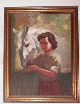 portrait of Pam with horse  by Mel Shaw