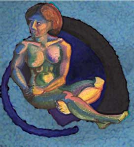 Oil pastel painting of a reclining woman.
